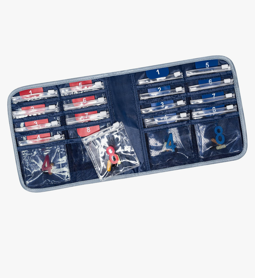 Lewis N. Clark AM/PM Folding Pill Organizer + Supplement Case for OTC Medicine, Navy