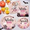 182Pcs Spooky One Birthday Decorations Girl Halloween 1st Birthday Party Decorations with Pink Plates and Napkins for Halloween Decorations Girl