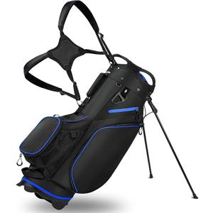 Golf Stand Bag for Men Navy 14 Way Divider Golf Bags, 6LB Lightweight Portable Walking/Riding Bags with Dust Cover, Strap (Black/Blue)