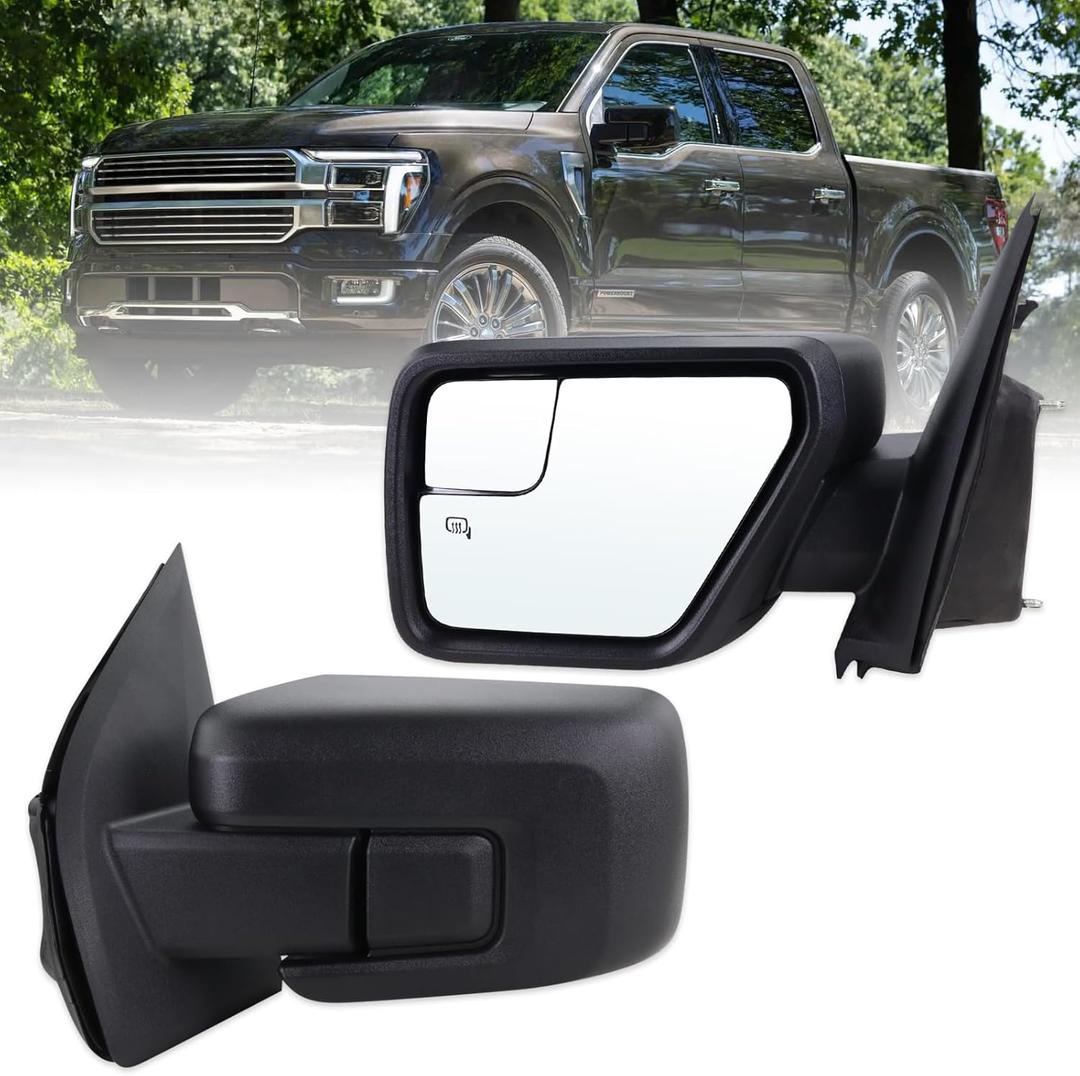 Left Driver Side Door Mirror Compatible With 2021 2022 2023 2024 2025 2026 Ford F150 With Power Glass Manual Folding Heated Matte Black Replace#ML3Z17683UA(5Pins)