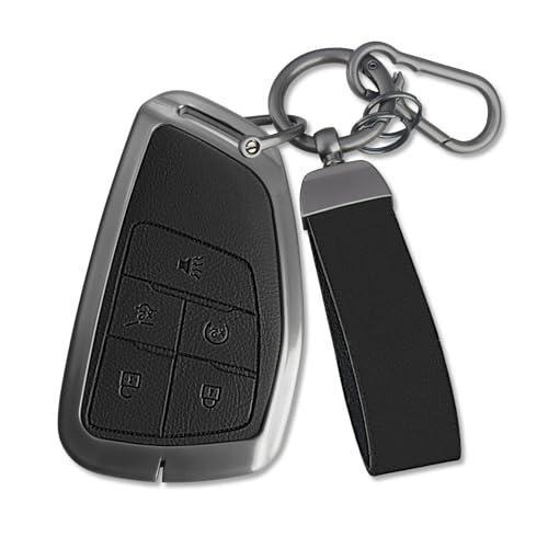 MILD EAST for Chevy Key Fob Cover Compatible with 2021-2026 Tahoe Suburban GMC Yukon Denali Silverado Key Shell Case (Black, 5 Buttons)