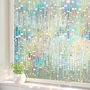 Window Privacy Film, Stained Glass Window Films 3D Rainbow Decorative Static Cling Iridescent Window Tint Heat Blocking Decals Covering for Home Door Vinyl 17.5" x 78.7"