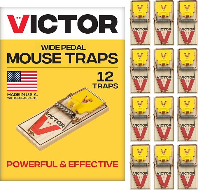 Victor Mouse Traps M03512, Plastic Pedal, Sustainably Sourced FSC Wood, Wooden Mouse Traps, 12 Pack