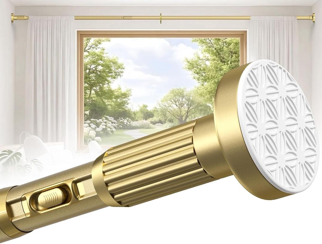 Tension Curtain Rod 42-144 Inches, No Drill Adjustable Spring Tension Rod, Push Button to Lengthen & Release to Lock, Heavy Duty Rust-Resistant for Window Living Room Closet Outdoor, Gold