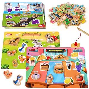 SYNARRY 89 Pcs Wooden Magnetic Sight Word Fishing Game Preschool Activity, Memory Sorting Matching Game for 3 4 5 Years Old Learning Flashcards, Montessori Educational Toys Gifts for Kids Ages 3-5 4-6