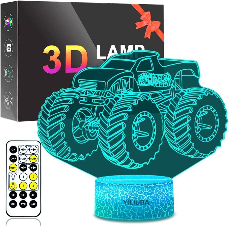 Monster Truck for Boys 3D Illusion Light Lamp, for Party Theme Hot Wheels Grave Digger Monster Truck, Night Lights for Kids Room Car Modeling Decor for Gifts as Present for Boys/Girls/Baby