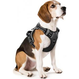 HEELE Dog Harness, No Pull Adjustable Padded Reflective Harness for Dogs with Handle for Walking Training, Black, M