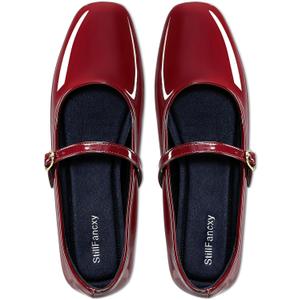 Women's Mary Jane Flats Closed Round Toe Ballet Flat Dressy Comfortable Slip on Shoes (8, Burgundy Patent)
