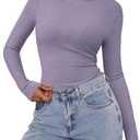 PRETTYGARDEN Womens Long Sleeve Shirts 2026 Ribbed Knit Slim Fitted Basic Tee Casual Going Out Tops Underscrubs Fall Clothing (L)