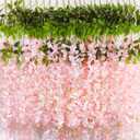 Wisteria Hanging Flowers 12 Pack Artificial Flowers Fake Wisteria Vine Rattan Hanging Garland Silk Flowers String for Party Home Wall Greenery Wedding Decor (Light Pink)