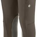 SANTINY Girls Horse Riding Pants with Zipper Pockets Kids Stretchy Equestrian Breeches Knee-Patch Youth Schooling Tights (Small, Brown)