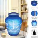M MEILINXU Cremation Urns for Human Ashes Adult Man or Women, Funeral Urn for Ashes Adult Male or Female, Blue Sky and White Clouds, Religious Cross Decorative Urn, Burial, Christian Crosses - Large