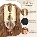 Ponytail Extension 18" Curly Wavy Pony Tail Claw Multi Layered Clip on Ponytail Extension Fluffy Natural Looking Synthetic Hair Piece for Women(Honey Blonde with Golden Highlights)
