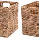 Wicker Storage Baskets 11 Inch Cube Storage Bins,Set of 2 Natural Foldable Square Baskets for Storage,Water Hyacinth Baskets,Handwoven Storage Baskets for Shelves,Kitchen or Outdoor