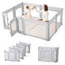 Sweeby Foldable Baby Playpen, 71x59 Playpens for Babies and Toddlers Large Play Yard with Door Baby Fence with Gate and Indoor & Outdoor Play Pen,LightGrey
