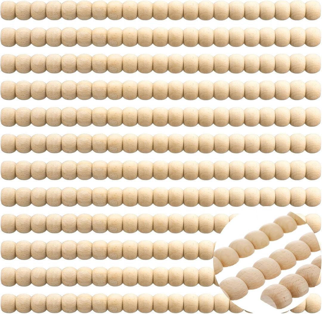 Nuanchu 12 Pcs Decorative Beaded Wood Trim Molding Half Wooden Beads Bobbin Trims 15.75 Inch Unfinished 3D Pearl Paintable Wood Molding for DIY Crafts Home Wall Cabinet Shelf Window Door (24 mm)