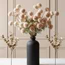 Artificial Flowers for Vase - Beige Silk Mums 10 Long Stems with Eucalyptus, Faux Flowers Home Decor, Neutral Tan Cream Floral Arrangement, Fake Chrysanthemum Pom Pom Stems, Spring Fall Centerpiece