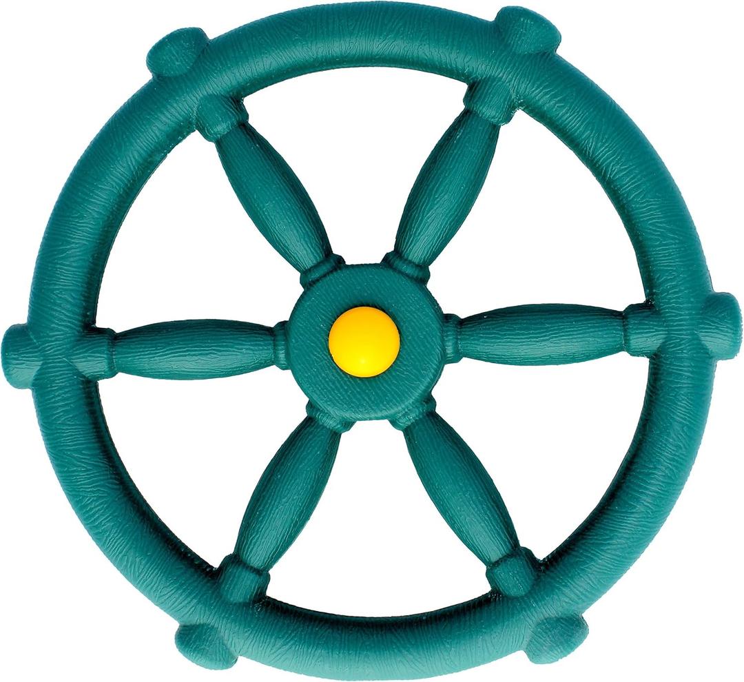 Jungle Gym Kingdom Playground Accessories - Pirate Ship Wheel for Kids Outdoor Playhouse, Treehouse, Backyard Play set Or Swing set - Wooden Attachments Parts (Green) 12inch D.  Jungle Gym Kingdom Playground Accessories - Pirate Ship Wheel for Kids Outdoor Playhouse, Treehouse, Backyard Play set Or Swing set - Wooden Attachments Parts (Green) 12inch D.