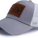American Flag with Bass Trucker Hats for Men, Adjustable Leather Patch Mesh Fishing Baseball Cap (One Size, Grey)