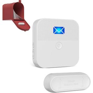 Mail Alarm Mailbox Alert for Delivered Wireless Mailbox Chime Notification System 600 ft Long Range LED Light Flashing and Sound Reminderser (White)