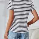 SweatyRocks Women's Heart Striped T Shirt Short Sleeve Shirt Crew Neck Casual Tee Top (White, XS)