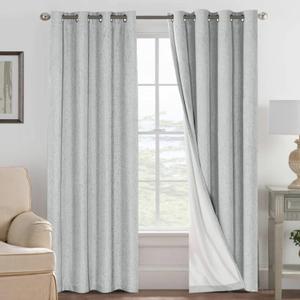 H.VERSAILTEX Linen Curtains 100% Blackout Curtains for Bedroom 102 inch Long Full Light Blocking Nature Linen Blended Window Curtains for Living Room Nickel Grommet (2 Panels, Glacier Gray)