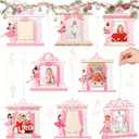 Namalu 8 Pcs Mini Ballet Nutcracker Picture Frames - Wooden Nutcracker Christmas Ornaments Pink Dancer Girl Xmas Hanging Photo Frames for Holiday Presents and Tree Decoration