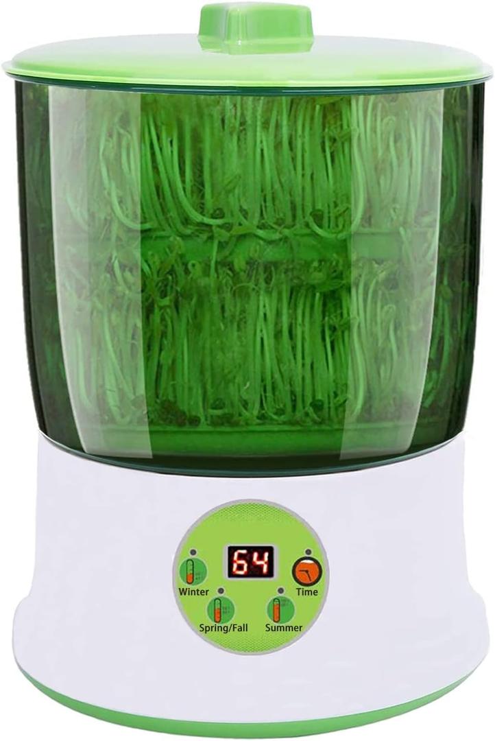 Bean Sprouts Machine, Seed Sprouter Kits, LED Display Time, Intelligent Automatic Bean Sprouts Maker, 2 Layers Function Large Capacity Seed Grow, Also for Radish, Alfalfa, Wheatgrass, Broccoli Sprouts