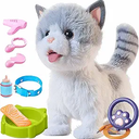 OR OR TU Walking Toy Cat with Remote Control Leash, Plush Cat Electronic Interactive Toys for Kids, Shake Tail, Licking, Pretend Dress Up Realistic Stuffed Animal Cat Age 3 4 5 6+ Years Old Best Gift