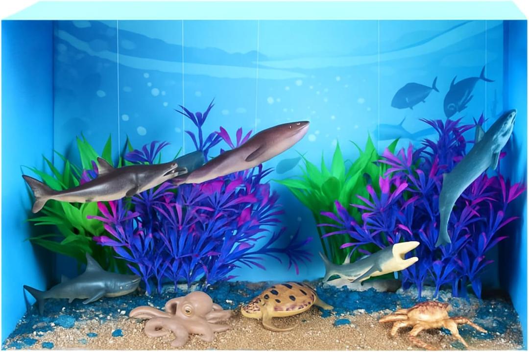 23 Pcs Ocean Diorama Kit Under the Sea Animal Figure Toys Realistic Ocean Animal Figurines Toy Including Shark, Whale, Corals Artificial Coral Seagrass with a Gift Box for Birthday Party Decorations