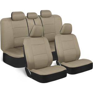 BDK PolyPro Car Seat Covers Full Set in Solid Beige, Full 9 Piece Set, Sleek & Stylish, Split Option Bench 5 Headrests Front & Rear Bench, Beige