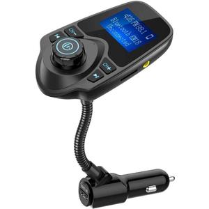 Nulaxy Bluetooth Car FM Transmitter Audio Adapter Receiver Wireless Handsfree Voltmeter Car Kit TF Card AUX 1.44 Display - KM18 Black Matte