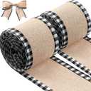 2 Rolls Christmas Buffalo Plaid Wired Edge Ribbons Christmas Tree Burlap Fabric Craft Wrapping Ribbon with Checkered Edge, 216 Inch(2.5 Inch Width, Black and White)