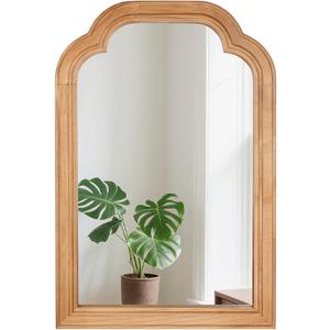 Wood Bathroom Mirror for Wall, 24 x 16 Inch Decorative Wall Mirror with Rustic Wooden Frame for Living Room, Vanity, Bedroom, Entryway, Farmhouse