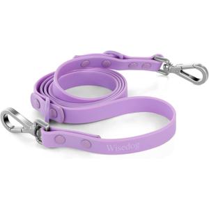 Wisedog Waterproof Dog Leash  5ft/6ft Adjustable with 2 Metal Swivel Hooks, Easy to Clean Dog Leashes for Small, Medium, Large Breed Dogs (Lilac M) (5 ft  3/4 in)