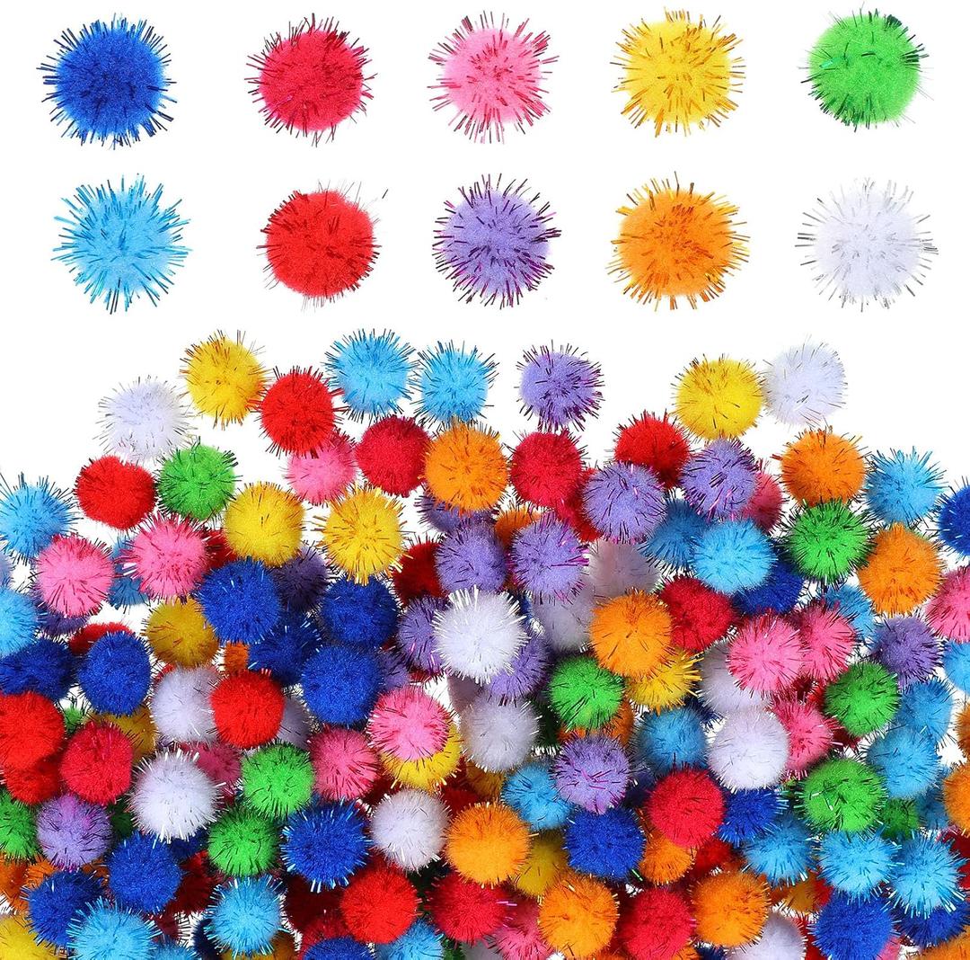 PEOVLVN 500 Pcs Glitter Pom Pom Balls, 0.6inch Small Pom Poms for Crafts Fluffy Puff Balls Multicolor Pompoms for Art Crafts DIY Projects Holiday Party Home Decorations