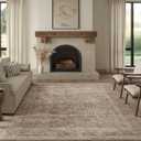 FMFUNCTEX 10x14 Washable Area Rug Taupe Vintage Neutral Distressed Large Non Slip Carpet for Living Room Bedroom Soft Low Pile Indoor Mat Retro Floral Throw Rug for Dining Room Kitchen Office Nursery