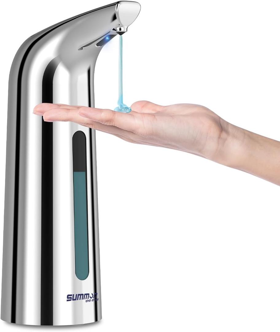 Automatic Liquid Soap Dispenser Touchless,400ML Modern Silver Dish Soap Dispenser with Sensor,4 Gear Adjustable Battery Operated Waterproof Hand Sanitizer Dispenser for Bathroom