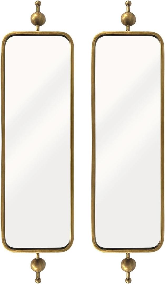 Gold Thin Mirror for Skinny Entryway Living Room badroom,Full Lenth Long Retangle Mirror with Round Corner 9" X 36"-2pack
