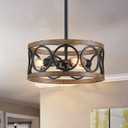 Farmhouse Pendant Light, Ceiling Light for Bedroom Hallway Kitchen Entryway, Dining Room Light Fixtures 3-Light Nickel and Wood Grain Metal Hanging Lamp