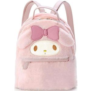 trettitre My Melody Small Cute School BagPink Furry Fabric with Bow Design,My Melody Plush Mini Backpack,Adorable Bag Handbag for Girls Kids Fans Birthday Present School Supplies