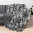 Faux Fur Throw Reversible Blanket Dark Grey Fuzzy Soft Thick Bubble Cover for Sofa Bed