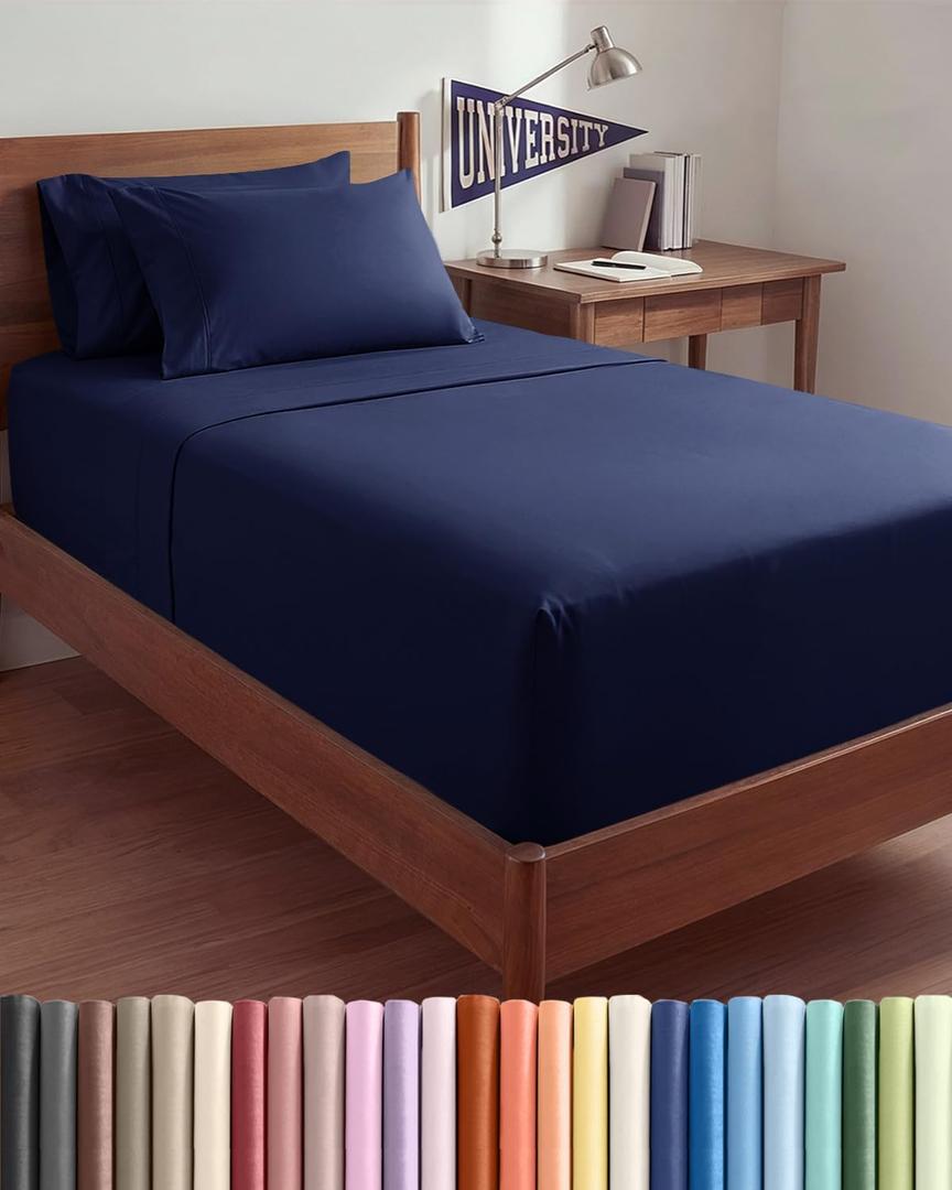 Extra Deep Twin XL Sheet Set - 4 Piece Breathable and Cooling Sheets - Hotel Luxury Bedding for Women, Men, Kids & Teens - Easy & Secure Fit - Soft and Wrinkle Free - Extra Deep Pockets - Navy Blue