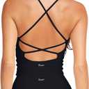 Danysu Sculpt Workout Tank Tops Women Longline Sports Bras Workout Tops for Women Light Support Strappy Padded Yoga Top V Neck Black, Medium