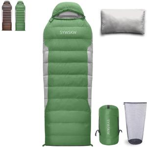 Ultralight Down Sleeping Bag with Pillow,15F 32F 46F Sleeping Bag for Women,Men,Youth Backpacking,Hiking and Camping Outdoor with 680FP Duck Down (800g Down Filling, Green)