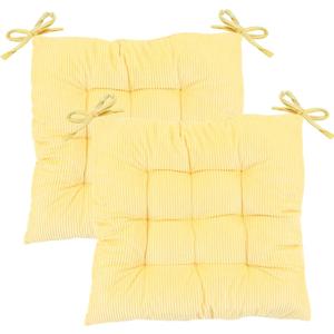 2Pack Chair Cushions for Dining Chairs 15.7"X15.7" Corduroy Chair Pads with Ties Indoor Non-Slip Square Seat Cushion for Kitchen Office Chairs Computer Desk Seat Pad, Light Yellow