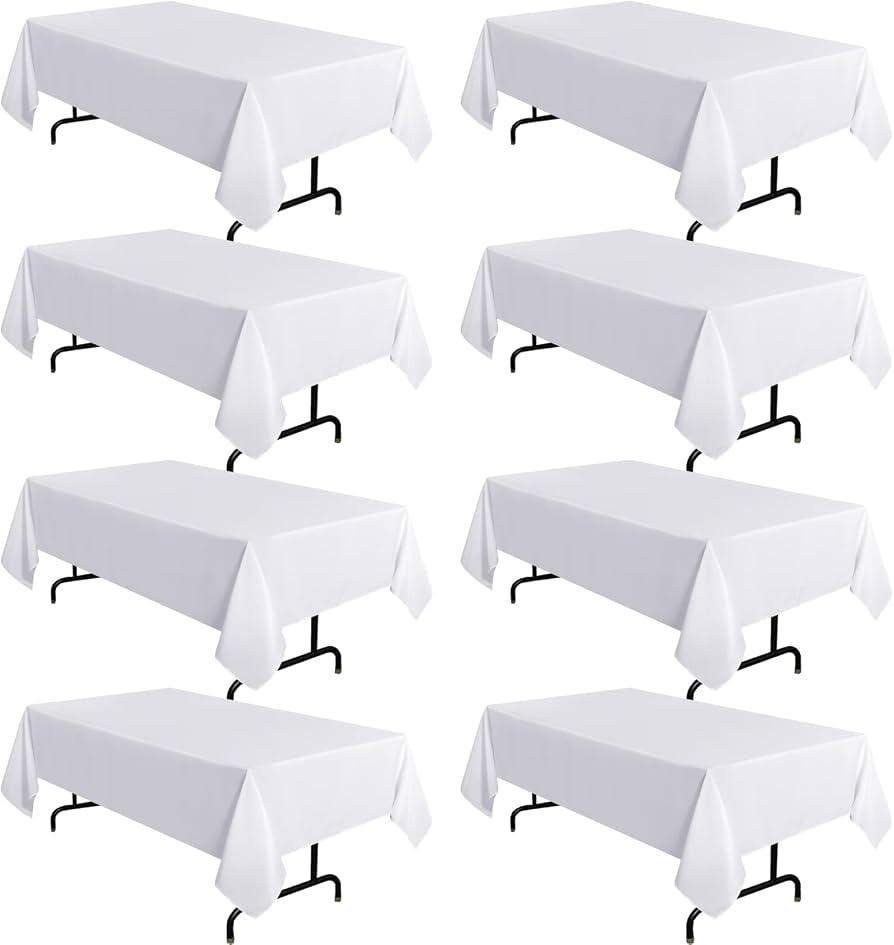 8 Pack White Table Cloth Rectangular Tablecloths for 8 Foot Rectangle Tables, Wrinkle Resistant White Tablecloth Washable Polyester Fabric Table Covers for Buffet Wedding Party Banquet