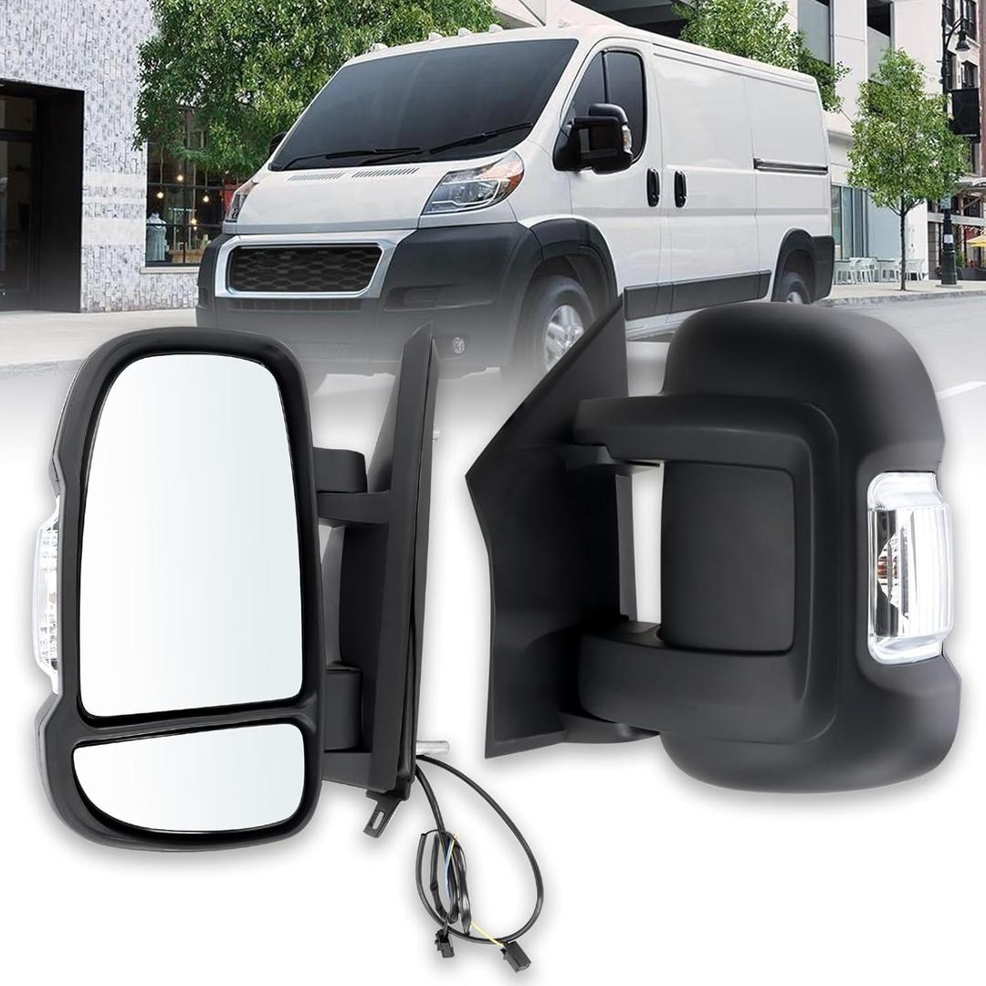 Left Driver Side Mirror Compatible with 2014-2025 Ram Promaster 1500/2500/3500 with Temperature Sensor turn signal light manual folding Without Power glass Replace#CH1320417 5VE99JXWAB(2+2Pins)