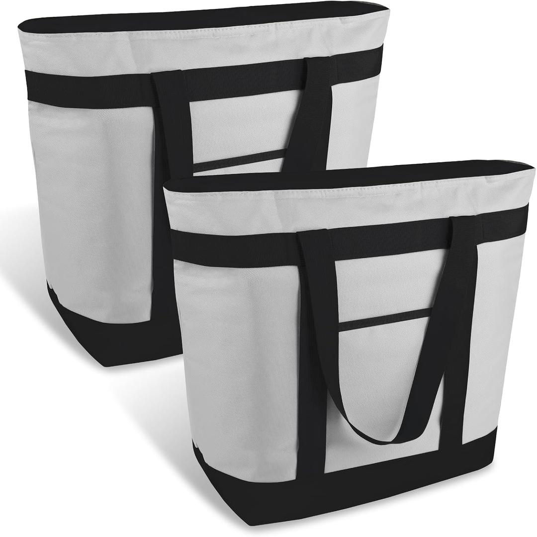 2PK Insulated Grocery Tote Bags with Top Zipper, Grey, 39L
Large Reusable Cooler Bags, Leak-Resistant Thermal Shopping Bag for Food Delivery, Beach, Travel, Picnic/Camping, Collapsible