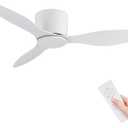 GESUM 42 Inch Ceiling Fan No Light, Flush Mount White Ceiling Fan with Remote Control, 6-Speed Reversible DC Motor Timer Noiseless for Living Room Bedroom Kitchen Garage Balcony